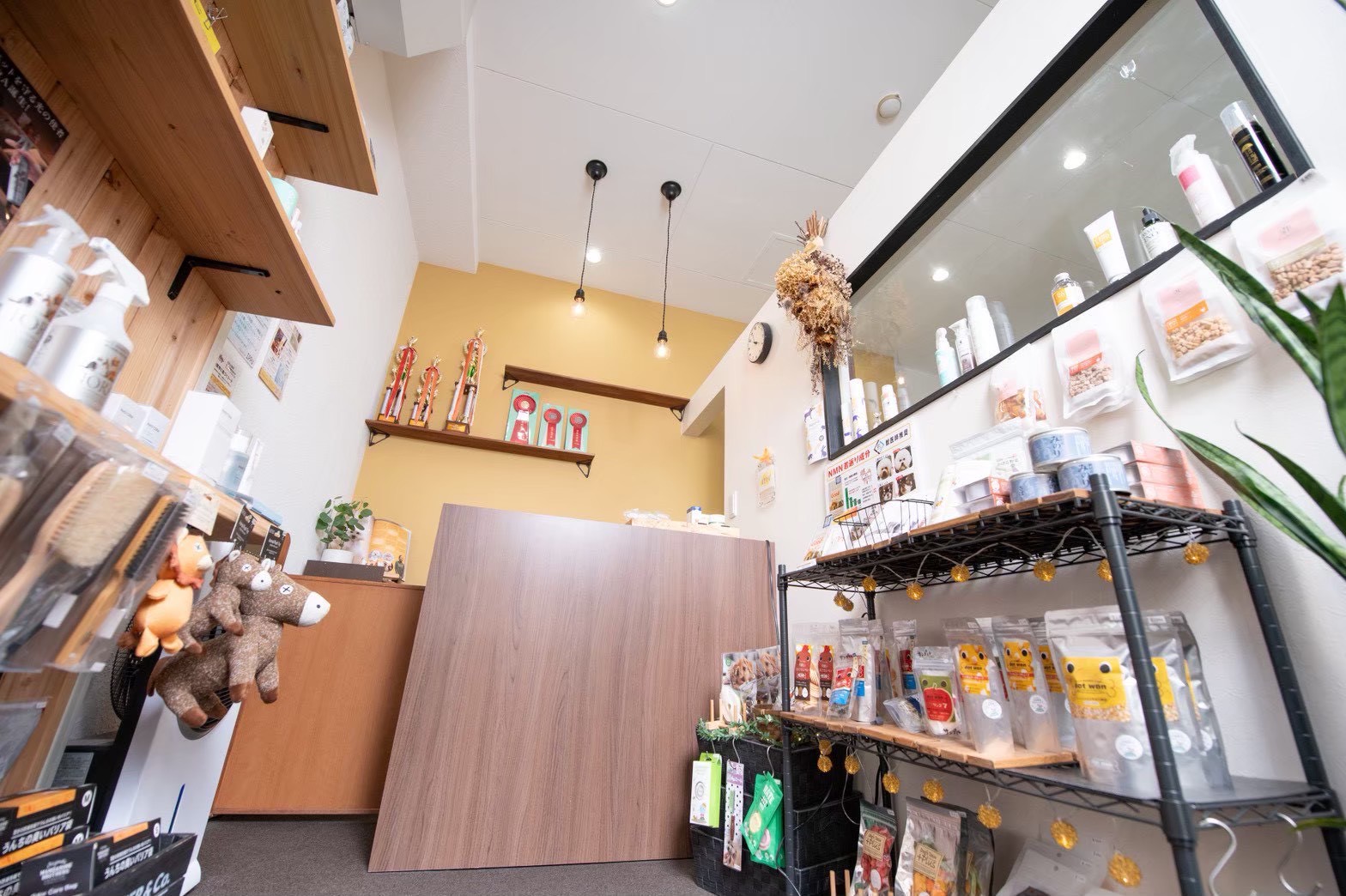店内のディスプレイと物販棚